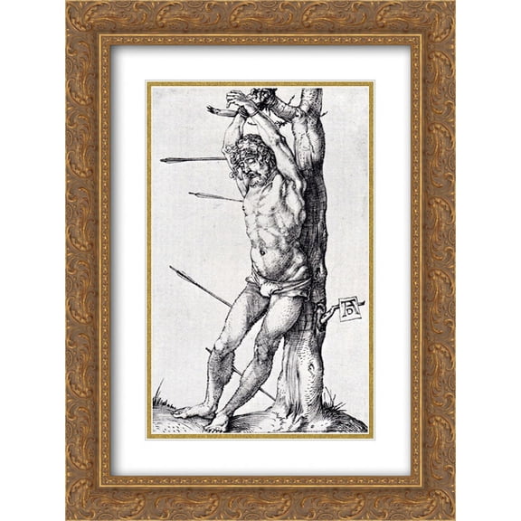 Albrecht Durer 2x Matted 18x24 Gold Ornate Framed Art Print 'St. Sebastian At The Tree'