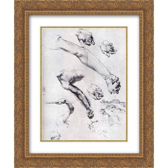 Albrecht Durer 2x Matted 20x24 Gold Ornate Framed Art Print 'Three Studies From Nature For Adam's Arms In The 1504'