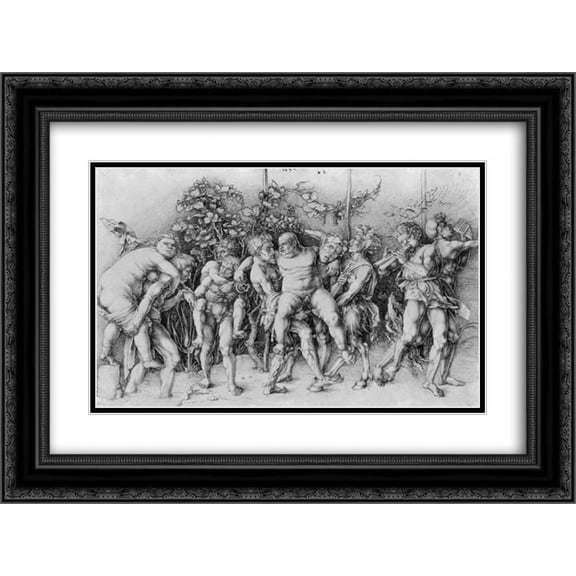 Albrecht Durer 2x Matted 24x20 Black Ornate Framed Art Print 'Bacchanal with Silenus'