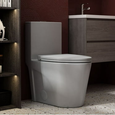 Albriya A1854 One Piece Toilet, Modern Elongated Toilet Power Dual Flush 1.1/1.6 GPF with Comfortable Chair Seat ADA Height 16 1/4’’ for Bathroom, 12’’ Rough-In, MaP 1000g, Grey