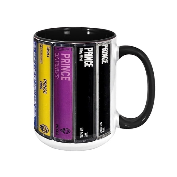 Albums Cassette Collection Retro Black Accent Ceramic Printed Coffee Mug for Fans