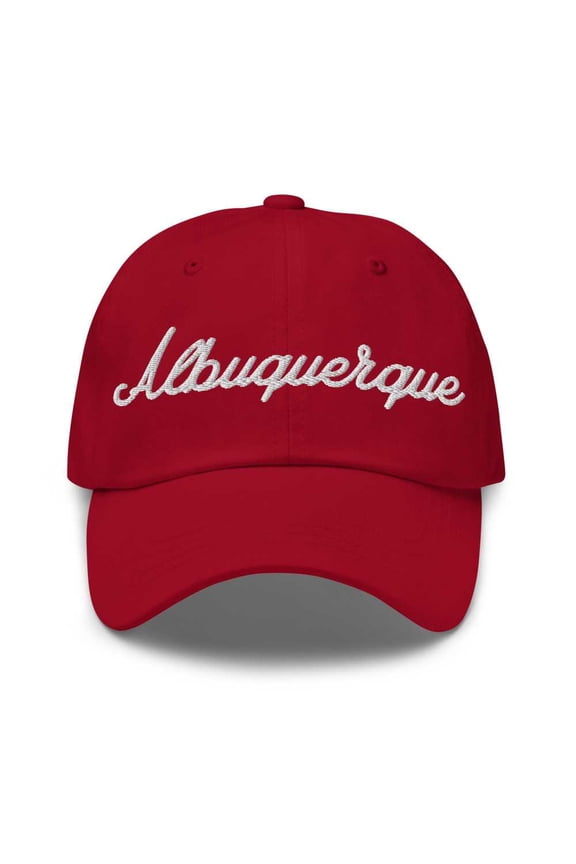 Albuquerque Baseball Cap Albuquerque Dad Hat Bold Script New Mexico NM Hat Embroidered Souvenir Gift Cranberry