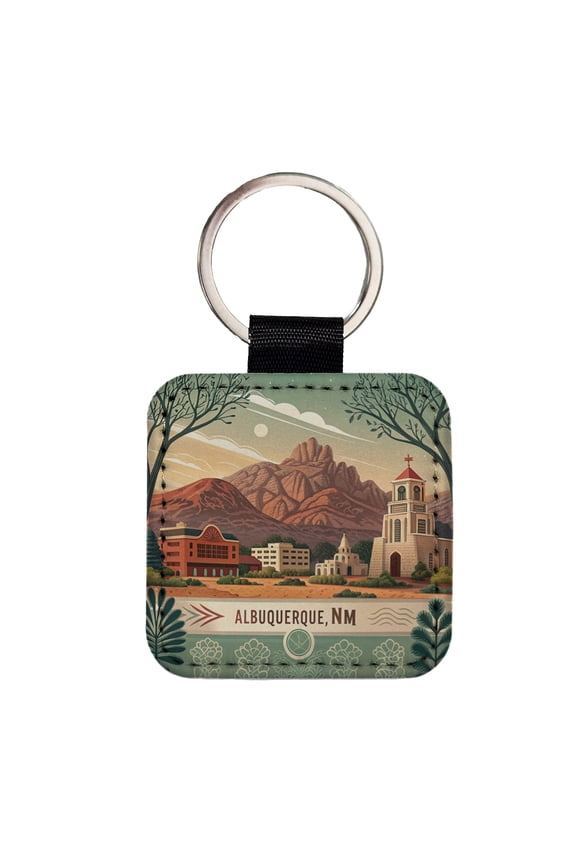 Albuquerque, New Mexico NM Travel City State Stamp Faux Leather Square Keychain