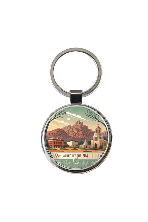 Albuquerque, New Mexico NM Travel City State Stamp Metal Round Keychain