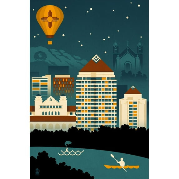 Albuquerque, New Mexico, Retro Skyline (no text) (24x36 Giclee Gallery Art Print, Vivid Textured Wall Decor)