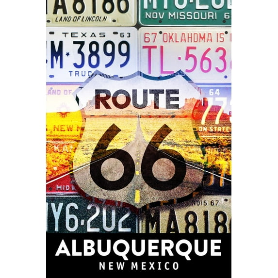 Albuquerque, New Mexico, Route 66, License Plates (9x12 Wall Art Print, Home Decor)