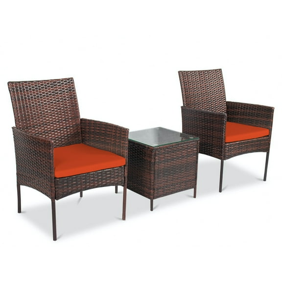 Alcaeus 3 Piece Patio Rattan Furniture Set – 2 Soft Cushion Chair With a Beautiful Cafe Table - Orange