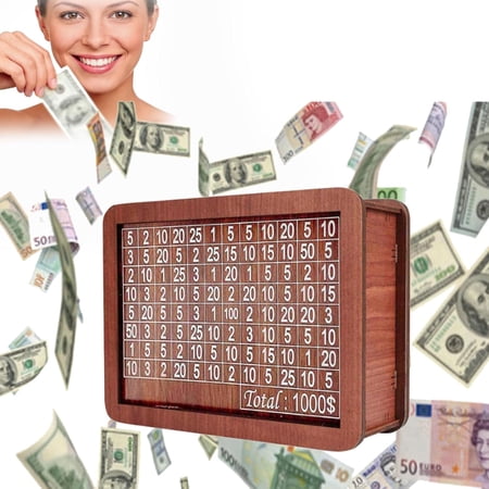 Alcancias De Dinero Para Adultos, Cash Vault Wooden Savings Box With Counter, $1,000 To $10,000 Savings Challenge Box, Reusable Money Saving Jar
