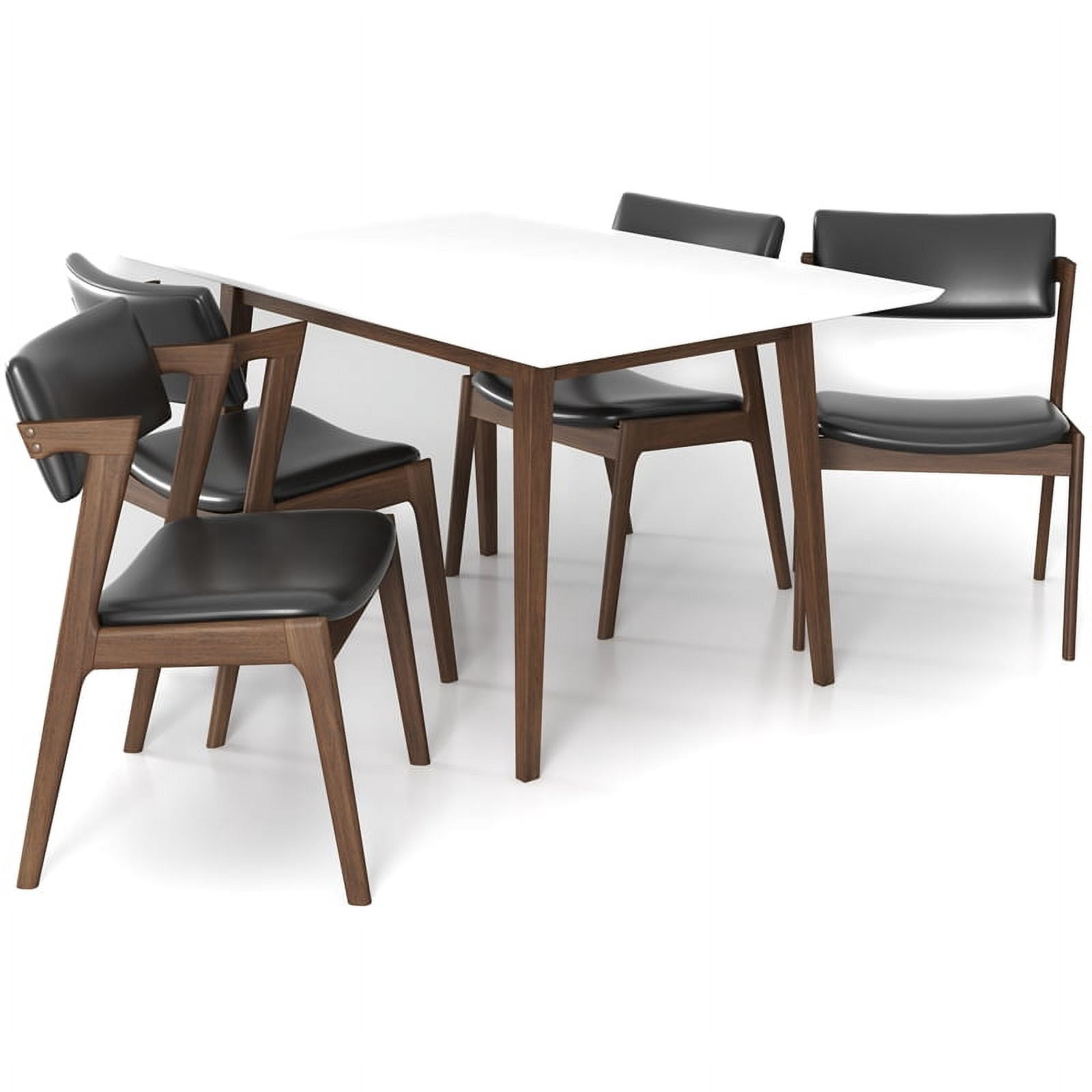 Alcanor Solid Wood Walnut Table and Black Leather Chair Dining Room ...