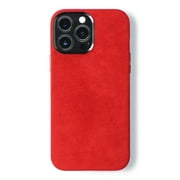 for Alcantara Full-Wrap Phone Case for iPhone 13 Series, Compatible with Mag-Safe Wireless Charging, Handmade Full-Wrap Italian Synthetic Suede Cover for iPhone 13 Pro Max, Red