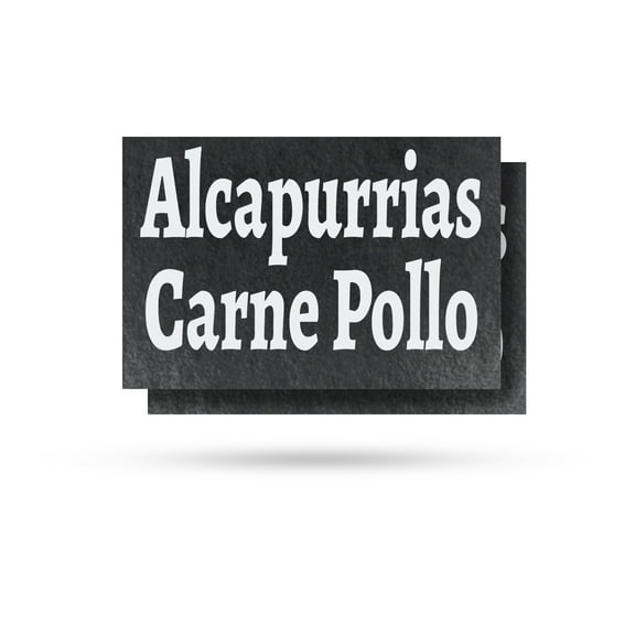 Alcapurrias Carne Pollo Vinyl Decal 2 Pack of 18 Inch x 24 Inch Weatherproof Heavy-Duty Adhesive Backing | Puerto Rican Cuisine, Meat Pastries, Food Stalls | Made in USA