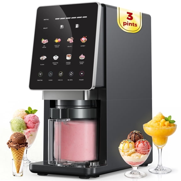 Alcarin Homemade Ice Cream Maker Machine with 3 Pints, 10 Preset Programs, Respin & Mix-In for Gelato, Sorbet, Frozen Yogurt & Slushies