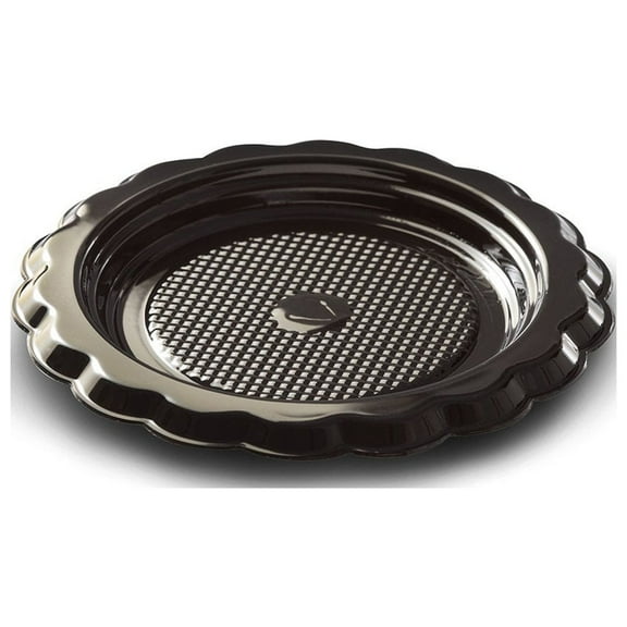 Alcas 014/1 Round Mini Medoro Plastic Tray 4.72" Diameter x 0.39" High with Black Top and Black Bottom - 100 Pieces