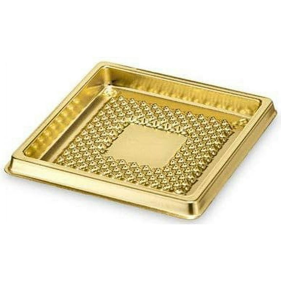 Alcas 014/25 Square Mini Medoro Plastic Tray 2 Inch x 2 Inch x 0.2" Inch High with Gold Top and Dark-Brown Bottom - 100 Pieces