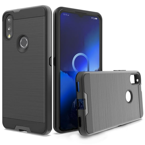 Alcatel 3V 2019 / 5032W Hybrid Metal Brushed Shockproof Tough Case Cover Black