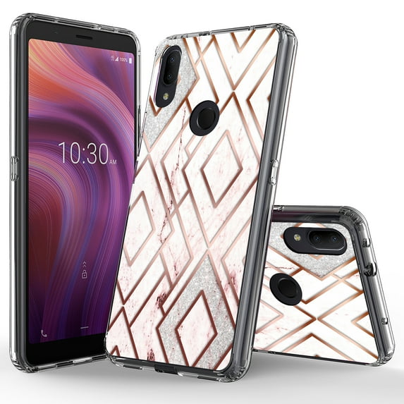 Alcatel 3V 2019 Case, KAESAR Hybrid Bling Glitter Sparkle Diamond Rhombus Marble Graphic Fashion Cute Colorful Skin Cover Shockproof Case for Alcatel 3V 2019