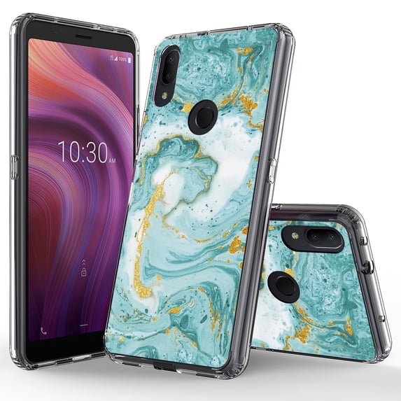 Alcatel 3V 2019 Case, KAESAR Hybrid Bling Glitter Sparkle Laser Green Marble Graphic Fashion Cute Colorful Skin Cover Shockproof Case for Alcatel 3V 2019