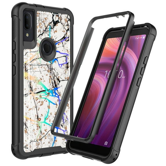 Alcatel 3V 2019 Case, KAESAR Hybrid Bling Glitter Sparkle White Marble Graphic Fashion Cute Colorful Silicone Skin Cover Armor Case for Alcatel 3V 2019