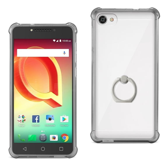 REIKO ALCATEL CRAVE TRANSPARENT AIR CUSHION PROTECTOR BUMPER CASE WITH RING HOLDER IN CLEAR BLACK