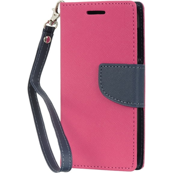 Alcatel LPFALCPOP-DIARY-HPNA One Touch Pop Astro Diary Wallet Case with Hot Pink & Navy Blu