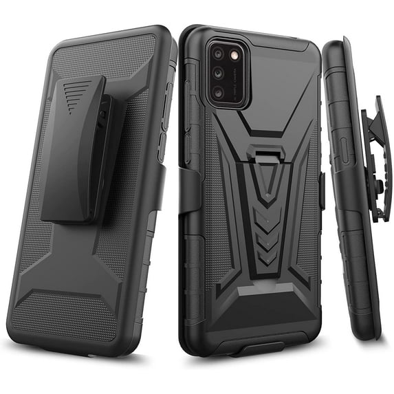 Alcatel TCL A3X A600DL Belt Clip Holster Kickstand Shock Proof Phone Case with Tempered Glass Screen Protector - Black