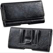 Alcatel TCL A3X A600DL Premium Horizontal Leather Carrying Case Holster with Belt Clip Loop Phone Pouch Case Cover - Black
