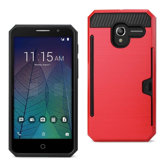 REIKO ALCATEL TRU SLIM ARMOR HYBRID CASE WITH CARD HOLDER IN RED