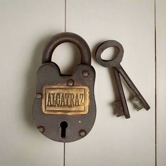 Alcatraz Prison San Francisco Lock Cast Iron Gate Lock With Keys & Antique Finish (2.5" x 1.5")