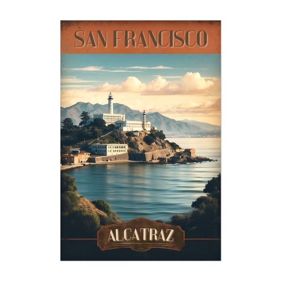 Alcatraz Vintage Travel Poster - Historic Island Art - San Francisco California Illustration Travel Poster Vintage Poster Lighthouse Architecture Scenic Unframed Wall Art Print 4 x 6 inches