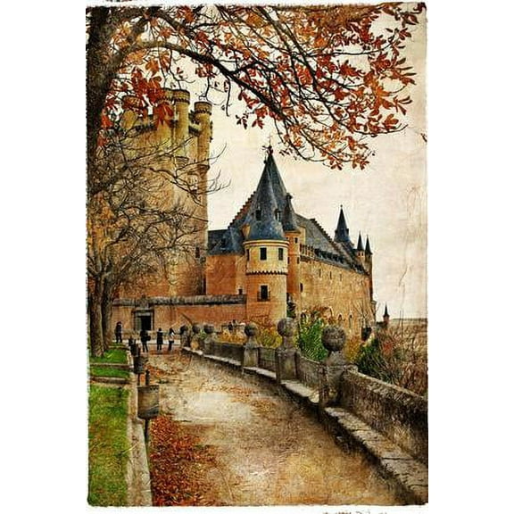Alcazar Castle - Medieval Spain Painted Style Series, Scenic Seasons World Culture Unframed Art Print Wall Art by Maugli-l Sold by Art.Com