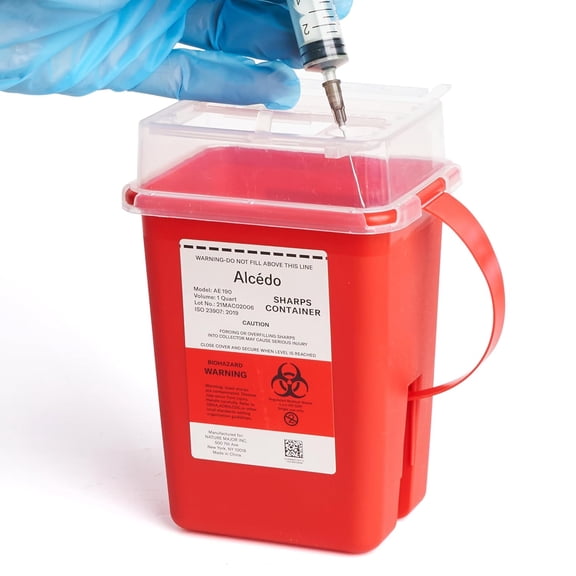 Alcedo Sharps Container for Home Use 1 Quart (1-Pack), Biohazard Needle and Syringe Disposal, Small Portable Container for Travel and Professional Use