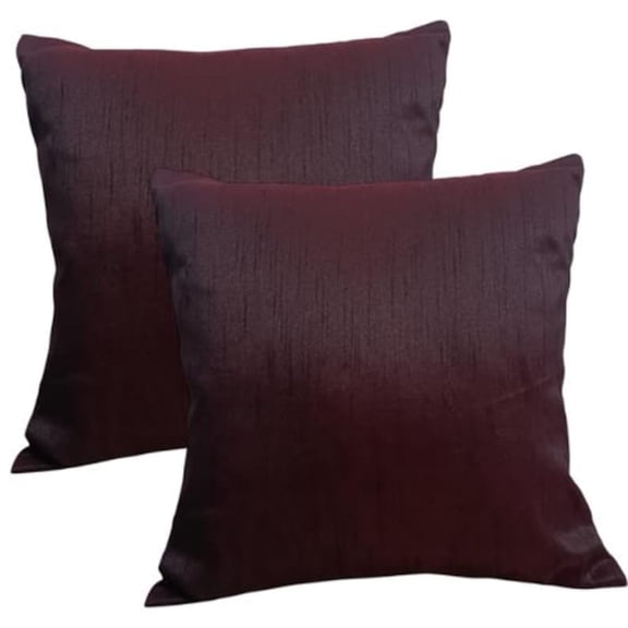 Alchemic Living Set of 2 Burgundy Premium Dupioni Silk Rectangle Pillow Covers 12x18 Inch (30x45 CM) - Plain Decorative Concealed Zippered Cushion Covers for Sofa, Couch, Living Room