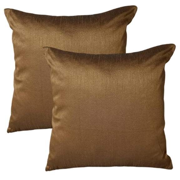 Alchemic Living Set of 2 Copper Premium Dupioni Silk Pillow Covers 12x12 Inch (30x30 CM) - Plain Decorative Concealed Ziippered Throw Cushion Covers for Sofa, Couch, Living Room