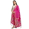 thumbnail image 1 of AlchemicLiving Hot Pink Woven Banarasi Silk Dupatta with Thread Work and Zari Motifs - Elegant Animal Print Chunni for Women and Girls - Size: 1M x 2.5M, 1 of 2