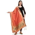thumbnail image 1 of AlchemicLiving Peach Women's Woven Paithani Banarasi Silk Dupatta/Chunni with Thread Work and Zari Motifs - Fancy Chunni for Women and Girls - Size: 1M x 2.3M, 1 of 1
