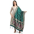 thumbnail image 1 of AlchemicLiving Rama Woven Banarasi Silk Dupatta with Thread Work and Zari Motifs - Elegant Animal Print Chunni for Women and Girls - Size: 1M x 2.5M, 1 of 2