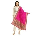 thumbnail image 1 of AlchemicLiving Rani Women's Woven Paithani Banarasi Silk Dupatta/Chunni with Thread Work and Zari Motifs - Fancy Chunni for Women and Girls - Size: 1M x 2.3M, 1 of 3