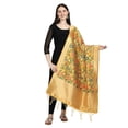 thumbnail image 1 of AlchemicLiving Women Yellow Printed Embroidered Woven Banarasi Silk Zari Premium Dupatta with Thread Work n Tassels- Elegant Chunni for Women and Girls - Size: 1M x 2.5M, 1 of 2