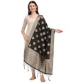 thumbnail image 1 of AlchemicLiving Women's Black Floral Woven Banarasi Silk Zari Dupatta Thread Work - Beautiful Scarf Chunni for Girls - Size: 1M x 2.5M, 1 of 2