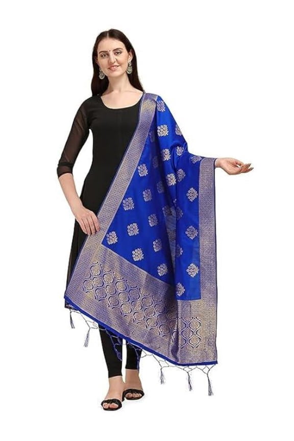 Women's Gold Floral Woven Banarasi Silk Zari Dupatta Thread Work - Beautiful Scarf Chunni for Girls - Size: 1M x 2.5M