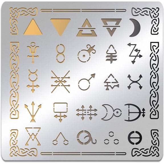 Alchemical Sign Stainless Steel Stencil Border Triangle Symbol Patterns Metal Journal Template for Wood Burning Engraving Painting Scrapbooking 6x6 inch 1pc