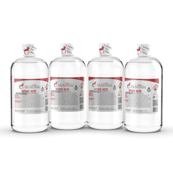 Nitric Acid ACS Reagent Grade 67% Purity Industrial Use PVC Coated Clear Glass Bottle 950mL (Pack of 4)