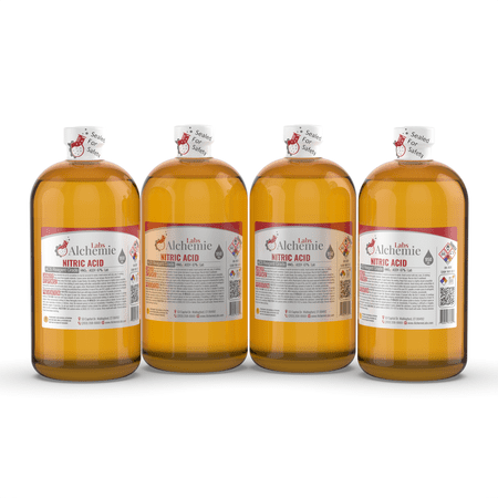 Nitric Acid ACS Reagent Grade 69% Purity Industrial Use PVC Coated Amber Glass Bottle 950mL (Pack of 4)