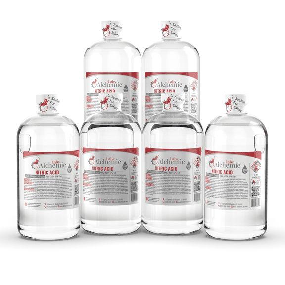 Nitric Acid ACS Reagent Grade 67% Purity Industrial Use PVC Coated Clear Glass Bottle 950mL (Pack of 6)