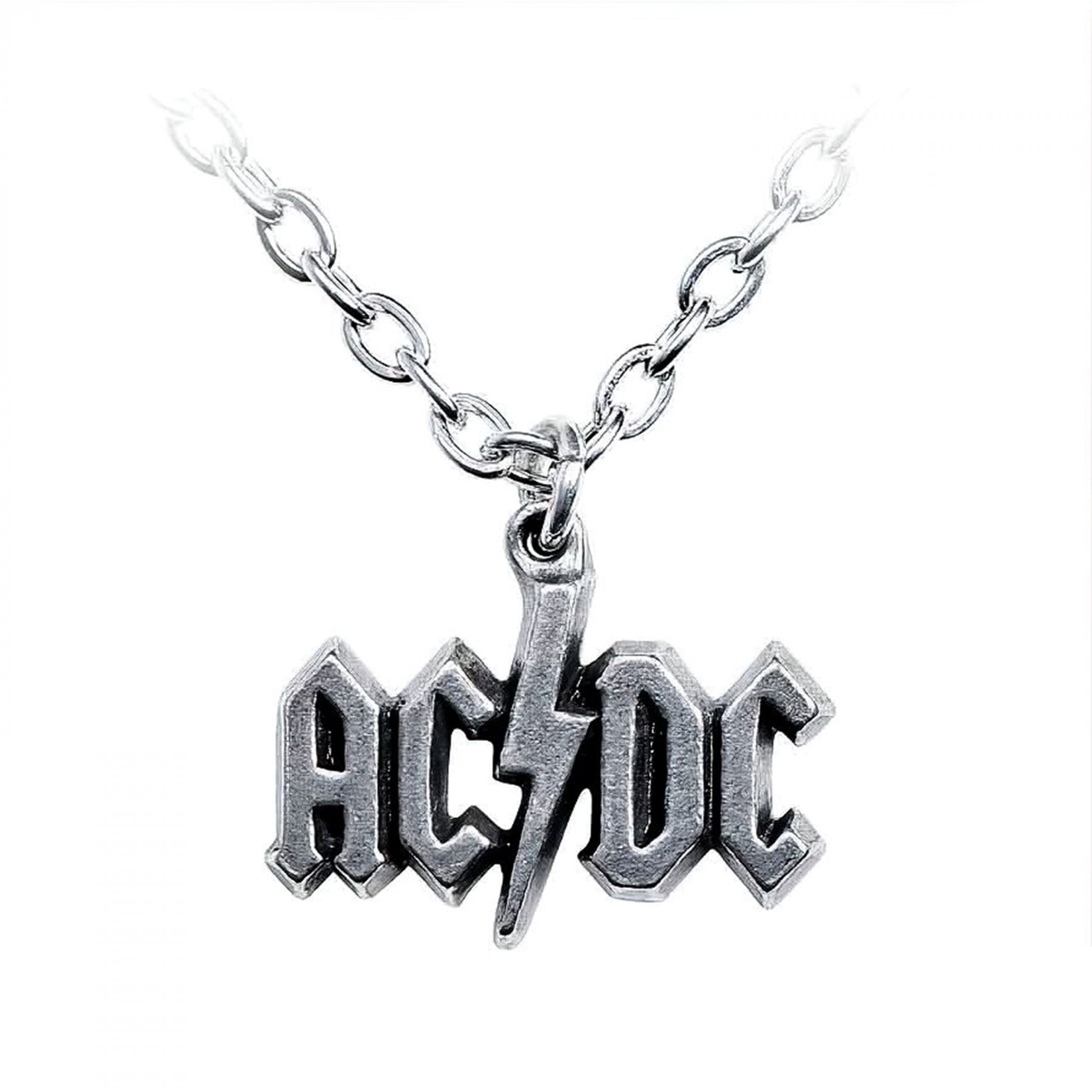 Alchemy Ac/Dc Licensed Lightning Bolt Logo Let There Be Rock Pewter Necklace Silver Small