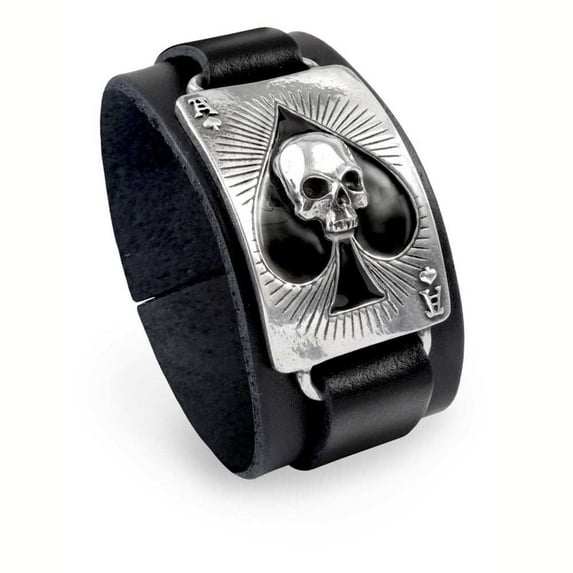 Alchemy Ace of Dead Spades Bracelet Pewter Cast Leather Adjustable