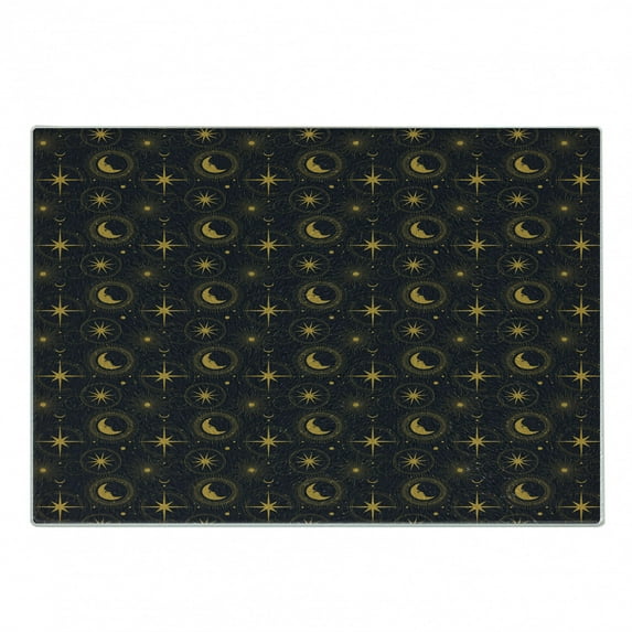 Alchemy Cutting Board, Mystic Night Image Windrose Stars Sun and Crescent Moon with Human Face, Decorative Tempered Glass Cutting and Serving Board, in 3 Sizes, by Ambesonne