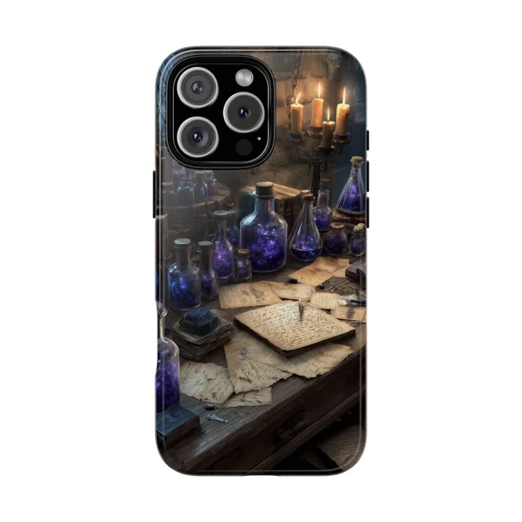 Alchemy Desk Purple Potions Fantasy Art Case for iPhone 17 to 11 Pro Max
