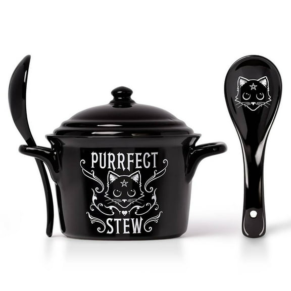 Alchemy Gothci Black Purrfect Stew Eat Bowl and Spoon Set