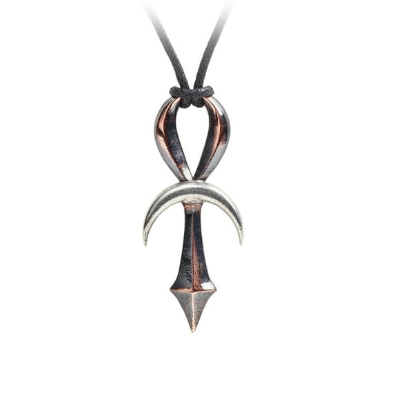 Alchemy Gothic Lunaris Ankh Cross Bronzed Pewter Pendant Cord Necklace Silver Medium